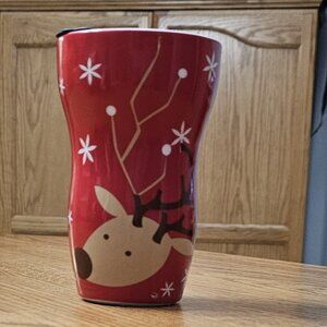 90s Reindeer Travel Coffee Cup 11oz double-wall ceramic mug Coldwater Creek vtg
